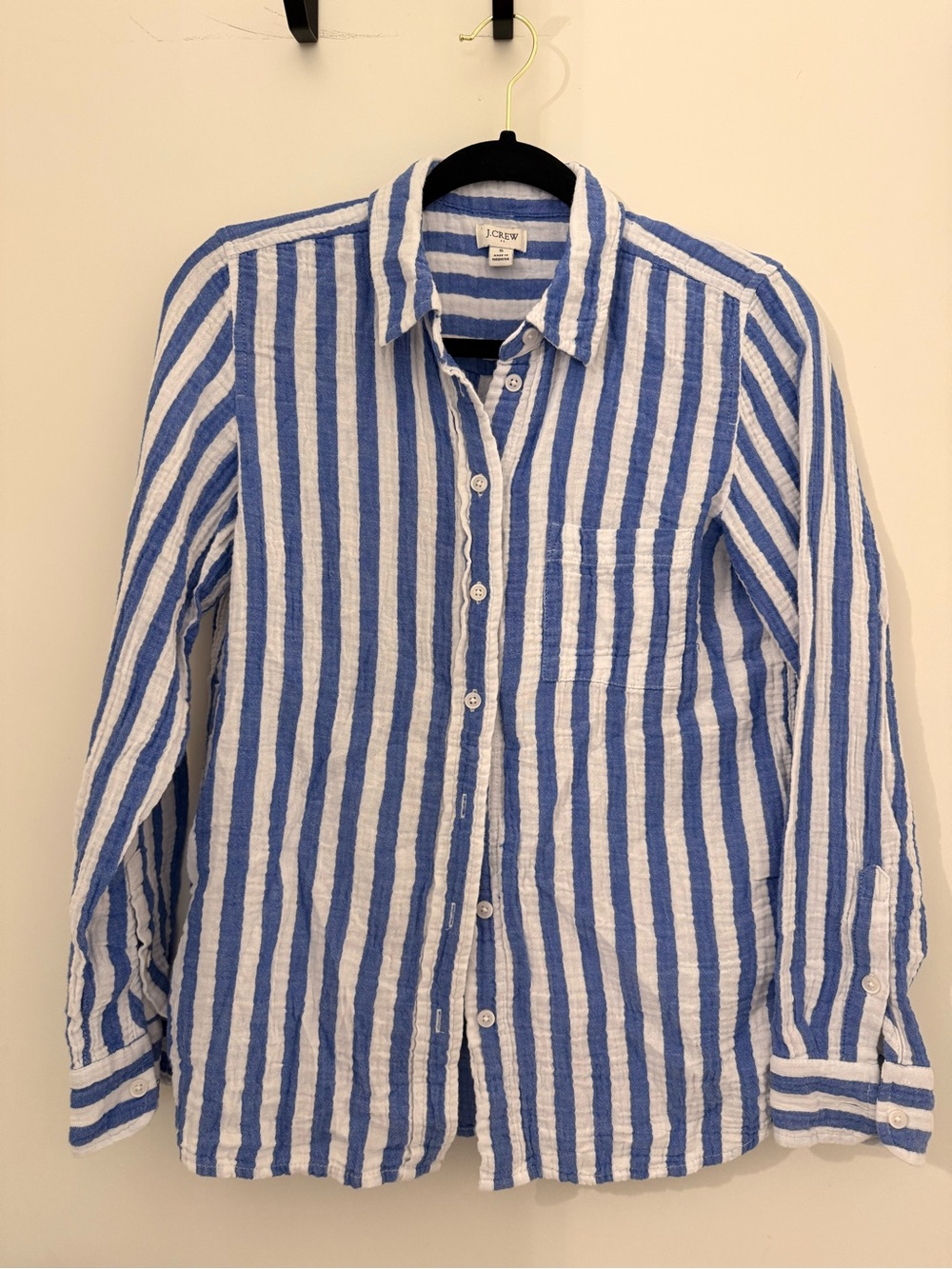 J. Crew 100% Cotton Blue and White Vertical Stripe Button-Down Shirt